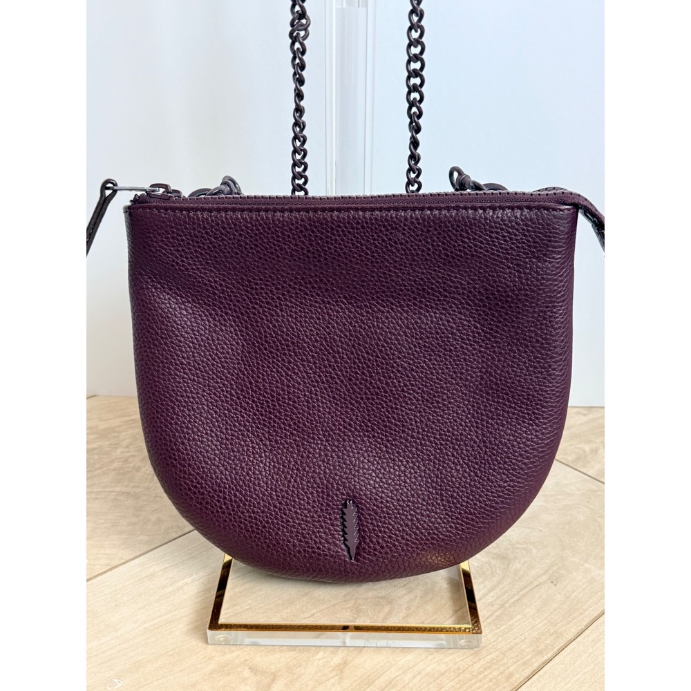 Thacker New York Plum Pebbled Leather Crossbody Bag Saddle Shape Chain Strap